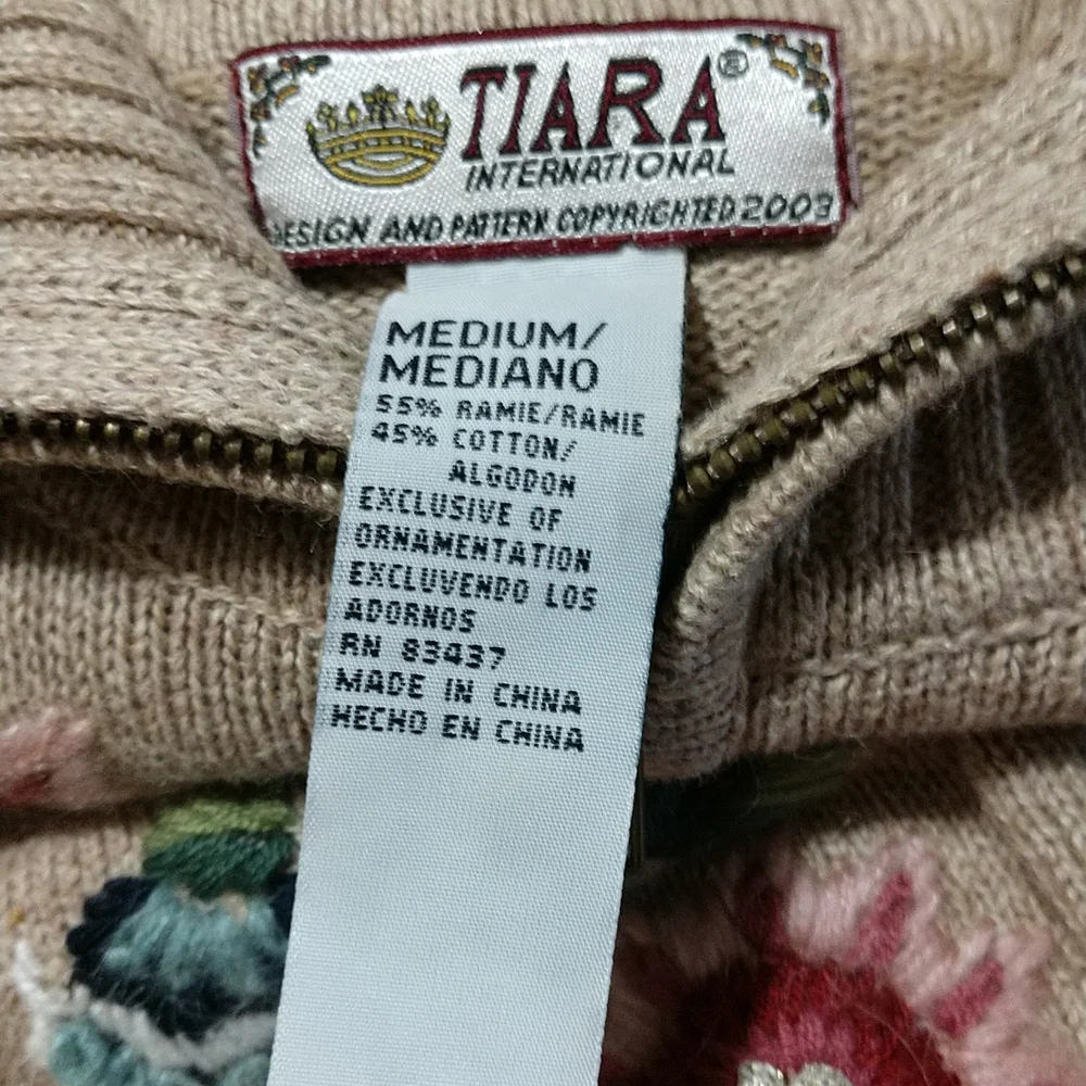 SOLD Vintage 🆕 Tiara International Embroidered Cardigan Sweater Zipper Front - Picture 11 of 11
